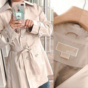 Michael Michael Kors Double Breasted Trench Coat Rain Coat Jacket Belted Tan